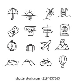 travel icon set illustration vector hand drawn isolated on white background line art.