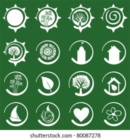 travel icon set isolated on Green background. Vector illustration