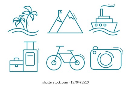 Travel icon set in line art style.