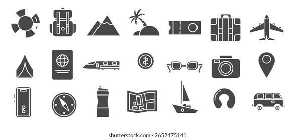 Travel icon set line and color simple illustration
