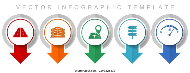 Travel icon set, miscellaneous pointer icons such as road, building, navigation, signpost and fuel gauge for webdesign and mobile applications, modern design infographic vector template