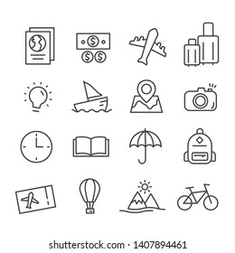 Travel icon set in modern flat style for web design isolated on white background