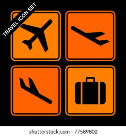 travel icon set on black background
