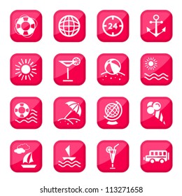 Travel Icon Set On Buttons for web and mobile. All elements are grouped.