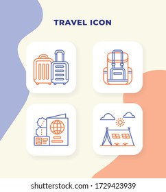 Travel icon set with outline style duo tone color .