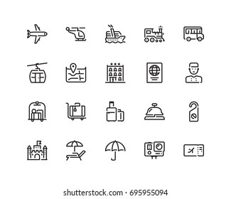 Travel icon set, outline style