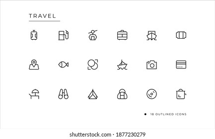 Travel icon set with outlined style