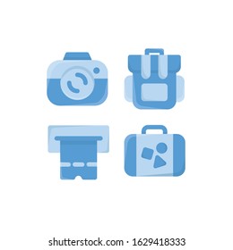 Travel Icon Set With Photo Camera, Backpack, Ticket Machine & Suitcase, Vector Illustrations.
