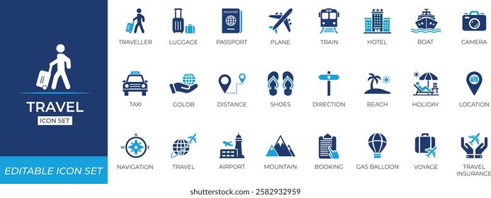 Travel Icon Set. Solid vector icons collection.