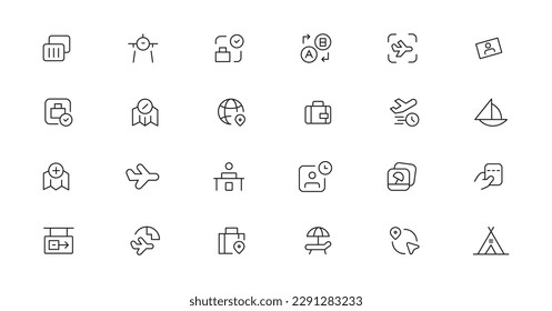 Travel icon set. Summer vacations and holiday symbol vector illustration. Collection of traveling and tourism elements