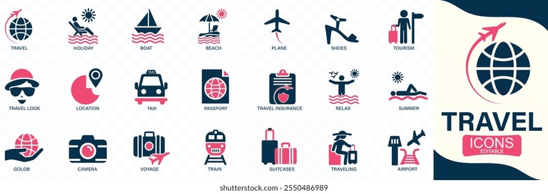 Travel icon set. Summer vacations and holiday You can easily change the color