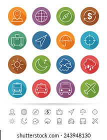 Travel icon set, thin line style - Vector illustration
