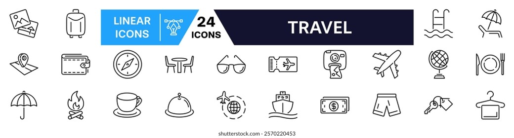 Travel icon set. Travel and tourism linear icon set.