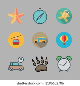 travel icon set. vector set about compass, starfish, school bus and satellite icons set.