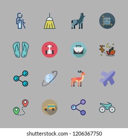travel icon set. vector set about briefcase, broom, antelope and flip flops icons set.