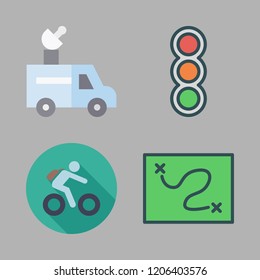 travel icon set. vector set about van, map, bicycle and traffic lights icons set.