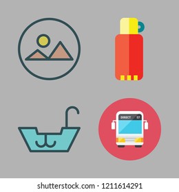travel icon set. vector set about landscape, boat, thermos and bus icons set.