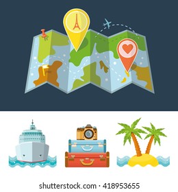 Travel icon set. Vector icons isolated. Travel and tourism locations.Logo for travel agency