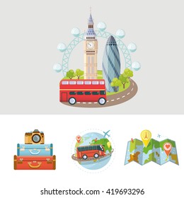 Travel icon set. Vector icons isolated. Travel and tourism locations.Logo for travel agency