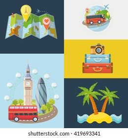 Travel icon set. Vector icons isolated. Travel and tourism locations.Logo for travel agency