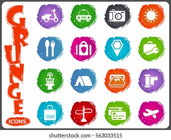 Travel icon set for web sites and user interface in grunge style