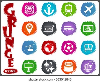 Travel icon set for web sites and user interface in grunge style
