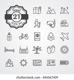 Travel icon sets outline vector isolated on grey background