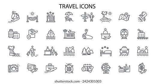 Travel icon set.vector.Editable stroke.linear style sign for use web design,logo.Symbol illustration.