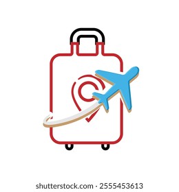 travel icon. suitcase and plane.  Vacation vector Contains designs, travel, holidays, summer, holidays, tourism and more. mixed design style