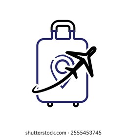 travel icon. suitcase and plane.  Vacation vector Contains designs, travel, holidays, summer, holidays, tourism and more. line design style