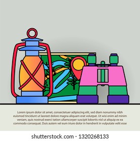 Travel icon symbol collection. Vector illustration  binoculars and map black stroke