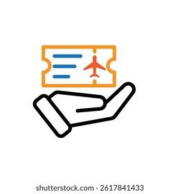 travel icon. ticket icon in hand. exploration, adventure, vacation, camping. Line design style. vector template design
