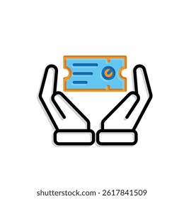 travel icon. ticket icon in hand. exploration, adventure, vacation, camping. Mixed design style. vector template design