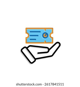 travel icon. ticket icon in hand. exploration, adventure, vacation, camping. Mixed design style. vector template design
