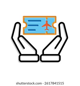 travel icon. ticket icon in hand. exploration, adventure, vacation, camping. Mixed design style. vector template design