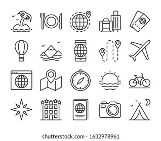 Travel icon. Tourism and Travel line icons set.