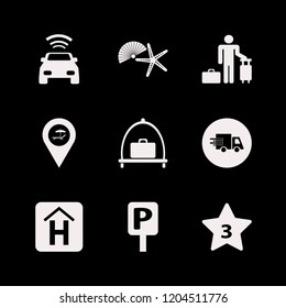 travel icon. travel vector icons set hotel three stars, beach location, fast delivery truck and guest