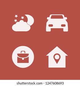 travel icon. travel vector icons set night, house location, car and briefcase