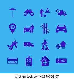 travel icon. travel vector icons set hotel building, man with car, skiing and key card