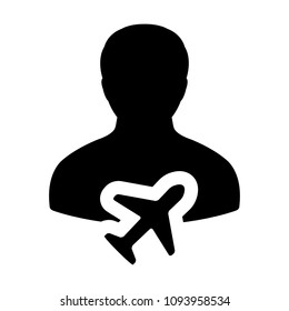 Travel icon vector male user person profile avatar symbol for transportation in flat color glyph pictogram illustration