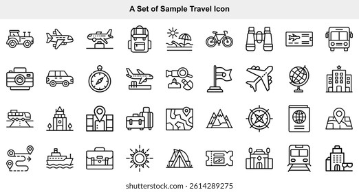  Travel Icon Vector Set, Tourism Journey Symbol Graphics