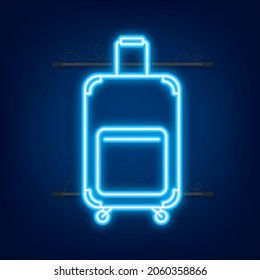 Travel icon for web design. Suitcase icon. Neon style. Vector illustration