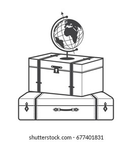 Travel Icon, World Globe Icon, Suitcase Icon, Globe Icon, Vacation Travel Destination Vector Illustration Background