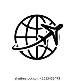 travel icon. world and plane.  Vacation vector Contains designs, travel, holidays, summer, holidays, tourism and more. line design style