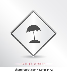 Travel icons. Beaches and umbrella Flat design style. Made in vector illustration. Emblem or label with shadow.
