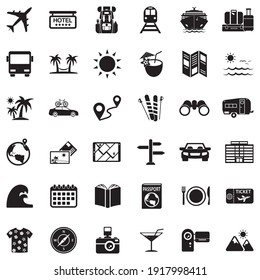 Travel Icons. Black Flat Design. Vector Illustration.