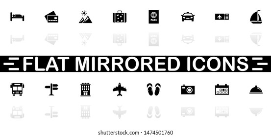 Travel icons - Black symbol on white background. Simple illustration. Flat Vector Icon. Mirror Reflection Shadow. Can be used in logo, web, mobile and UI UX project.