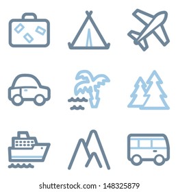 Travel icons, blue line contour series