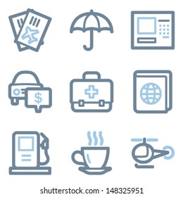 Travel icons, blue line contour series