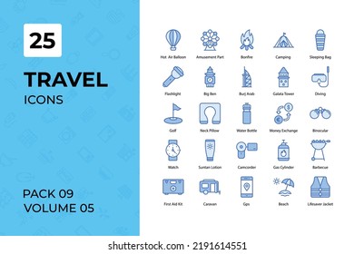 Travel icons collection. Set contains such Icons as 5 stars hotel, airplane, anchor, and more